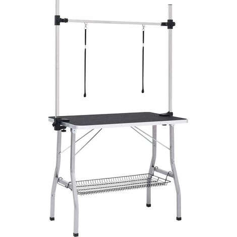Tavolo toelettatura pieghevole per cani e gatti, altezza regolabile, 90 x 60 x 76 cm, nero (1/4)