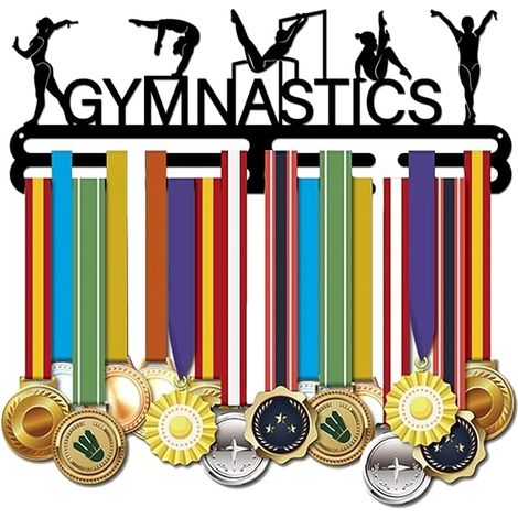 Support Métallique pour Médailles de Gymnastique - 40 x 15 cm - Fixation Murale par Clous - Noir Mat - Pour Athlètes Féminins et Enfants - Lot de 1 (1/3)