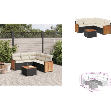 Salon de jardin 6 pcs avec coussins noir résine tressée - Ensemble Salon De Jardin - Meuble Extérieur - Résine Tressée - Rotin Synthétique - Mobilier De Jardin (1/3)