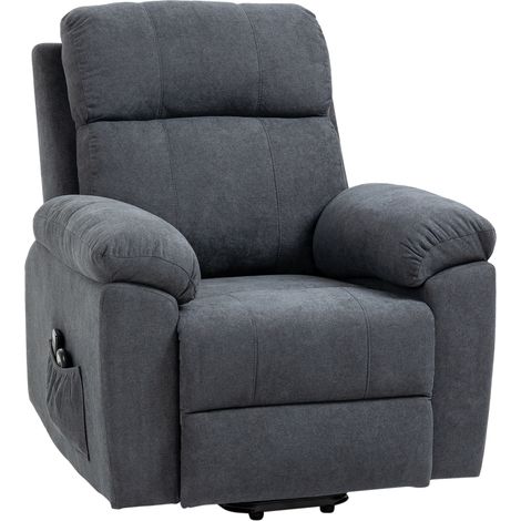 Fauteuil releveur électrique massant inclinable avec repose-pied, télécommande, revêtement synthétique gris - Relaxeur verticalisateur vibrant (1/5)