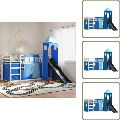 The Living Store Etagenbett mit Rutsche und Gardinen Blau 90x200 cm - Hochbett für Kinder (1/5)