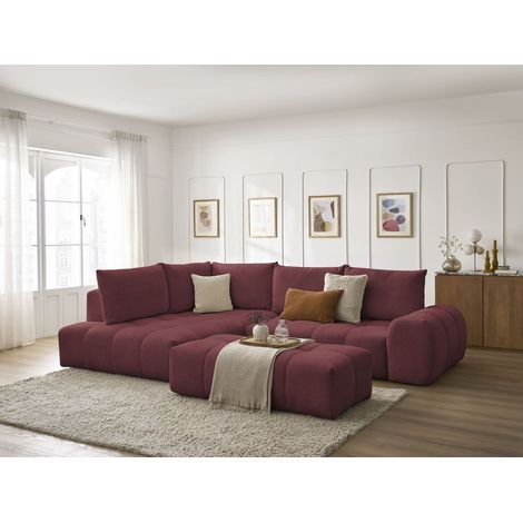 BOBOCHIC - Canapé d'angle L convertible coffre EVEREST tissu chiné avec pouf Angle gauche Rouge (1/5)
