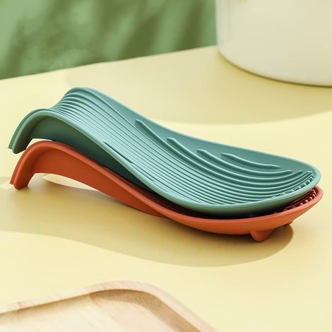Silikon-Löffelablage, Küchenutensilienständer, hitzebeständiger Löffelständer, Löffelmatte, Löffelmatte für Haushaltsküche, Esslöffel und Pfannenwender, 2-teilig (Tablett (Neroblau), Tablett (Hellrot)