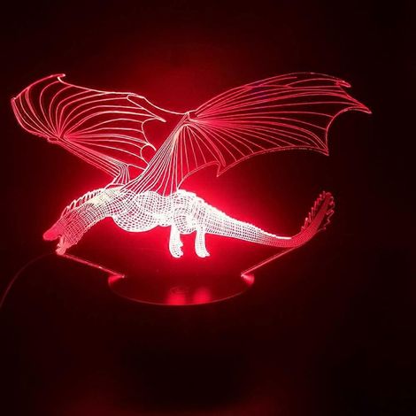 3D-LED-Nachtlicht mit optischer Illusion: Drache und Dinosaurier, 7 wechselnde Farben, Berührungsschalter, dekorative Tischlampe, Geschenkidee, mit flachem Acryl- und ABS-Sockel, USB-C-Anschluss (1/4)