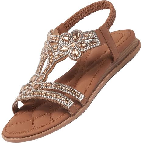 Sandales à paillettes pour femme - Chaussures plates élégantes - Chaussures d'été pour filles - Semelles souples confortables - Sandales pour femme - Sandales à bride arrière élastique - Chaussures de