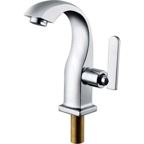 Robinet d'eau froide simple - chrome - robinet de lavabo de salle de bain - levier unique en cuivre - robinet d'évier - robinet d'eau froide - accessoires de jardin (1/5)