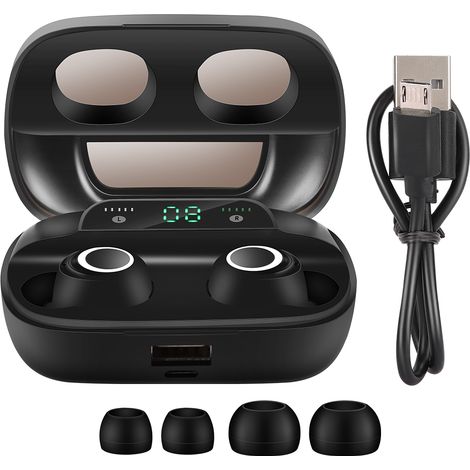 Bluetooth 5.0-Kopfhörer mit LED-Anzeige und Mikrofon, TWS Wireless - S11 Schwarz Binaural (1/5)