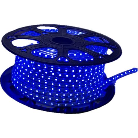 Ruban bandeau LED souple couleur bleu longueur 50m puissance 8.4W/m avec fiche 2P 230V 120° étanche IP65 (1/4)