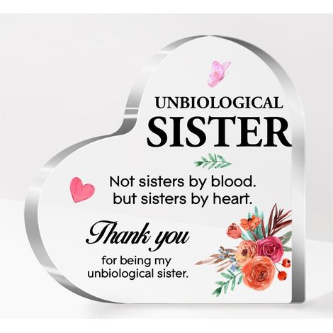 Plaque acrylique décorative, cadeau pour sœur de cœur non biologique, idée cadeau anniversaire et Noël, souvenir tendre pour amie proche - 10x10x1cm (1/5)