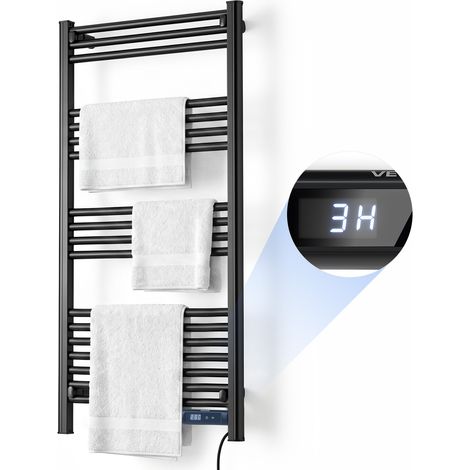 VEVOR Seche-Serviettes Electrique Mural 18 Barres, en Alliage deAluminium, Porte-Serviettes Chauffant avec Ecran Tactile, Minuterie Integree 1-8 h, Protection contre Surchauffe, Etanche IPX4, Noir (1/5)