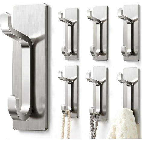 Lot de 6 Crochet, Porte-serviettes sans perçage, Adhésif extra-fort 6 kg, Aluminium inoxydable, Salle de bain cuisine