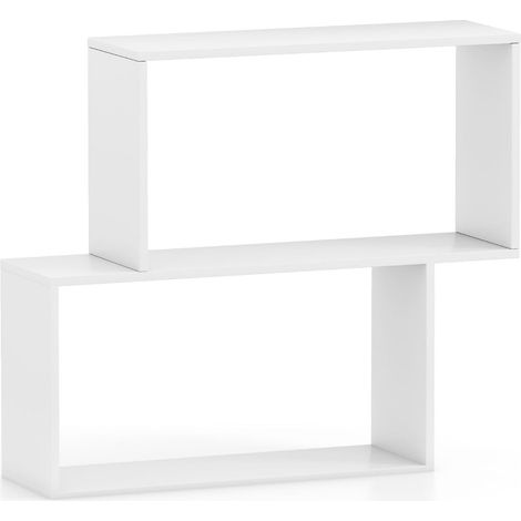 Libreria geometrica a 3 ripiani, legno bianco, 2 ripiani cubici