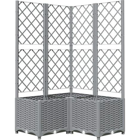 Jardinière avec support, gris clair, 80x80x136 cm, en matériau PP. (1/5)