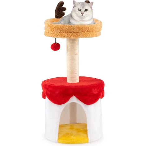COSTWAY 80 CM Modern Kitten Tower Christmas Cat Tree with Bed-White (1/5)