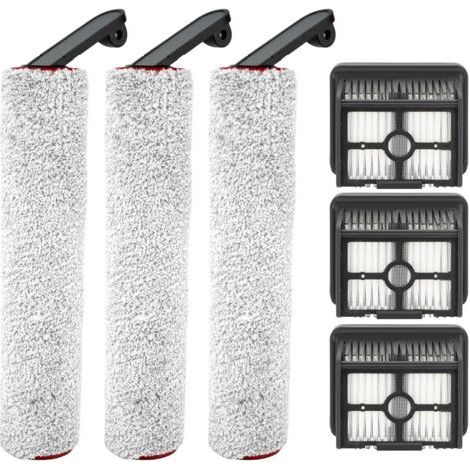(6 pièces) H12 Pro rouleaux brosses de rechange et filtres HEPA pour les aspirateurs Dreame H12 Pro, H12 Dual sans fil humides et secs, 3 rouleaux brosses, 3 filtres HEPA, kit d'accessoires (1/5)