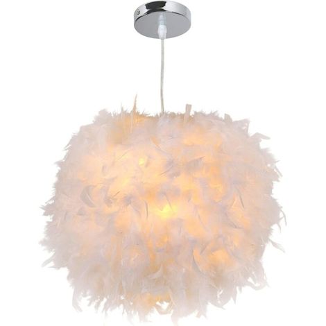 AIDUCHO Lustre Suspension En Plume, Suspension Luminaire Moderne Lustre Abat-Jour En Plumes Blanches E27 Lampe Suspension Pour Salon, Salle À Manger, Chambre À Coucher, Enfants [Classe Énergétique E] (1/5)