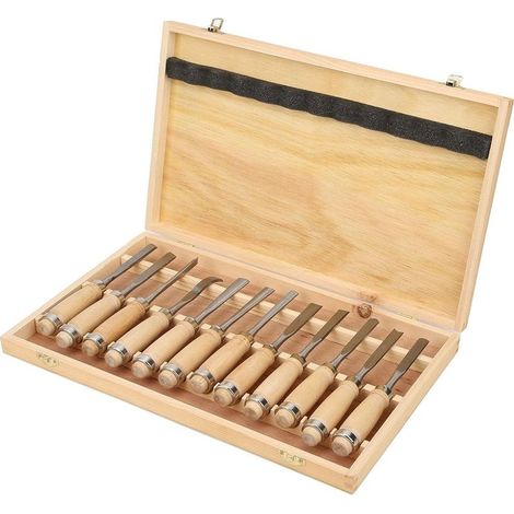 Ensemble de 12 outils de sculpture sur bois, comprenant un ciseau à bois avec manche et moulinet en bois, un couteau à sculpter et des outils pour débutants, graveurs et artistes. (1/5)