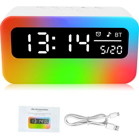 Luce notturna, altoparlante Bluetooth, rumore bianco, controllo tramite app, sveglia, lampada da comodino multicolore, digitale con trasmissione vocale. (1/5)