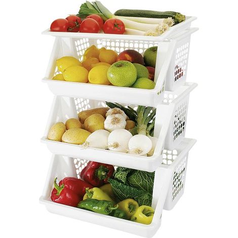 VERDULERO BLANCO 3 CESTAS MODELO GRELOS 62X39X32CM