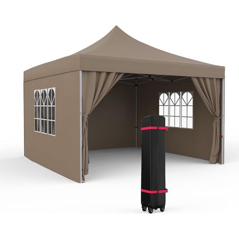 Tente pliante 3x3m avec 4 parois amovibles, Toile étanche anti-UV, LED solaires – Sac à roulettes & sacs de lestage, Montage 1 min (1/5)