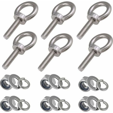Boulons à œil M8, 6 Pièces Longueur du filetage 30mm Nylon Écrou de Blocage et Rondelles de Blocage, Boulons filetés extérieurs en acier inoxydable 304 Marine (1/5)