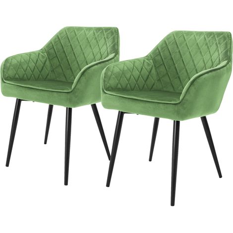 ML-Design 2er Set Esszimmerstühle mit Armlehne und Rückenlehne, Salbei, Küchenstuhl mit Samtbezug, Polsterstuhl mit Metallbeinen, Ergonomischer Stuhl für Esstisch, Esszimmerstuhl Wohnzimmerstuhl