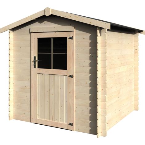 Abri de jardin bois HAYA 209x209cm - Surface utile : 3,42 m² - Épaisseur : 19 mm - Couleur : Naturel (1/2)