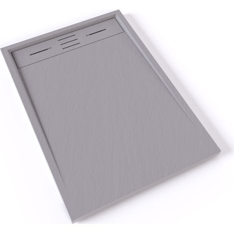 HIEMAL Receveur de douche 70 x 100 cm résine Gris aspect ardoise + bonde incluse - Salle de bain