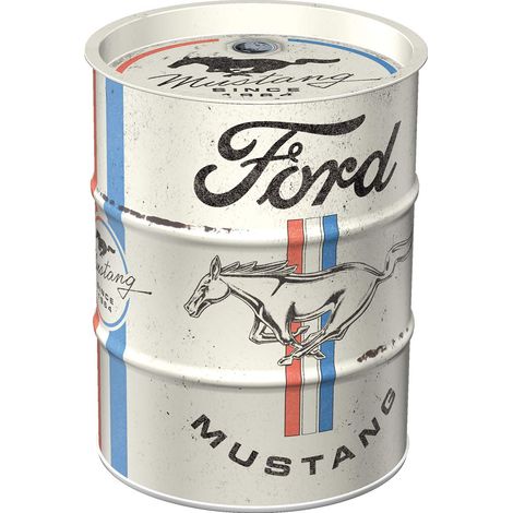 Nostalgic-Art Salvadanaio retrò 600 ml Ford Mustang – Horse & Stripes Logo – Idea regalo per gli appassionati di accessori Ford, salvadanaio in metallo vintage