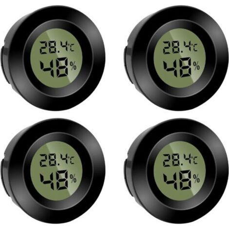 Lot de 4 mini hygromètres numériques, thermomètres ronds, hygromètre, température (℉) ou Celsius (℃), pour l'intérieur, le bureau, le salon (piles incluses) (1/5)