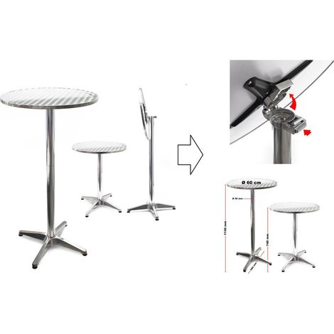Table haute de bar type bristot Ø 60 cm en aluminium - Pliable et réglable