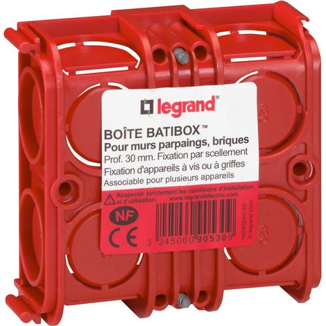 Legrand – Boîte à encastrer carrée Batibox maçonnerie 1 poste profondeur 30mm – Pour murs en maçonnerie – Entrées latérales pour câblage optimisé