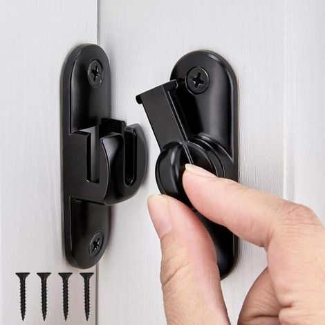 Verrou Porte Coulissante,90/180 Degrés Serrure Porte Interieure Avec Vis Loquet Portes Crochet Portes Fermeture Coulissante Loquet Coulissante,pour Fenêtre Chambre Salle Bain Noir (1/4)