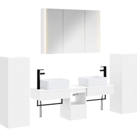 Bathroom Furniture Set 6 pcs White Engineered Wood and Glass vidaXL (1/5)
