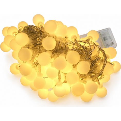 Guirlande Lumineuse Solaire LED à Boules, 100 Lumières Blanc Chaud, Fil Vert Foncé, Étanche Extérieur (1/5)