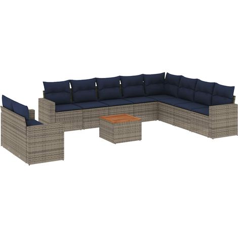 vidaXL Cuscini da giardino - Set Divani da Giardino 11 pz con Cuscini in Polyrattan Grigio (1/5)
