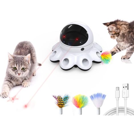 Katzenspielzeug, interaktives 2-in-1-Katzenspielzeug für Wohnungskatzen, automatisches Katzenspielzeug, 8-Loch-Mausklatsche, bewegliche Feder in Maulwurfform, USB-aufladbar (1/5)
