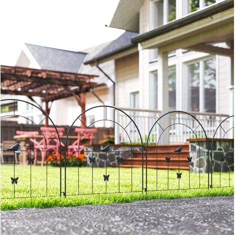 Valla de jardín 300x70 cm negra de acero con 5 paneles decorativos para exterior (1/5)