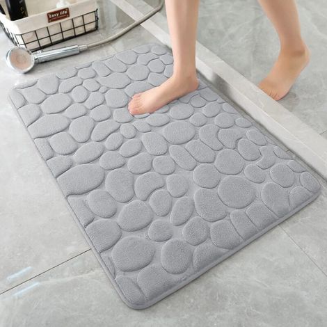 Tapis de bain en mousse à mémoire de forme – Tapis de douche absorbant – Tapis de bain – Tapis décoratif – Antidérapant – pour salle de bain et salon – 40 x 60 cm – Gris clair, mousse à mémoire de for