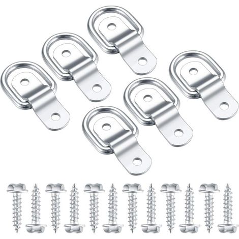 Anneaux D'arrimage en D, Crochet Fixation INOX, Anneau De Montage pour Anneau De Fixation, Darrimage Sangle 6 Pcs et 12 Vis pour Remorque Voiture, Hamac Bois, Camping (1/5)