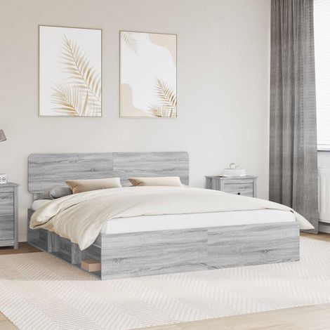 Bettrahmen Graues Sonoma 180 x 200 cm Massives Kiefernholz