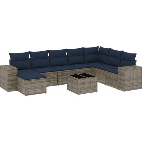 Maison Exclusive - 9-teiliges Gartensofa-Set mit Kissen, grau, Po (1/5)