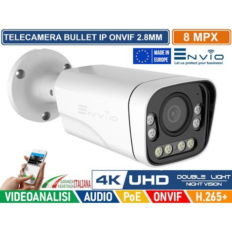 TELECAMERA BULLET IP DOUBLE LIGHT 8M POE ONVIF H.265+ VISIONE NOTTURNA A COLORI/BIANCO E NERO/A COLORI SU ALLARME 40 METRI ANALISI VIDEO (1/2)