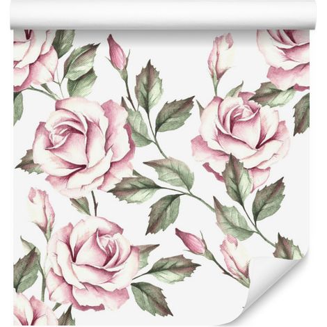 Papier peint à motifs de roses lumineuses et de feuilles pour salon et chambre, 50 x 1000 cm (1/5)