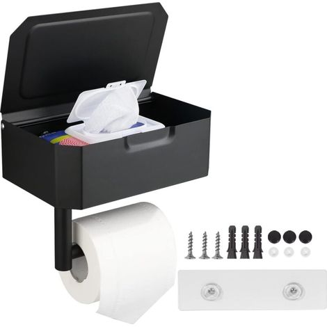 [NIEMALS VERWENDET] Toilettenpapierhalter mit Feuchttücherbox, Toilettenpapierrollenhalter aus Edelstahl zur Wandmontage zum Kleben oder Bohren in Küche und Bad (1/4)