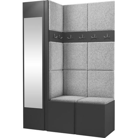 Conjunto para recibidor Hartford 277, Grafito, 186x124x46cm, Espejo, Aglomerado laminado, Tapiz, Colocada, Montada en la pared