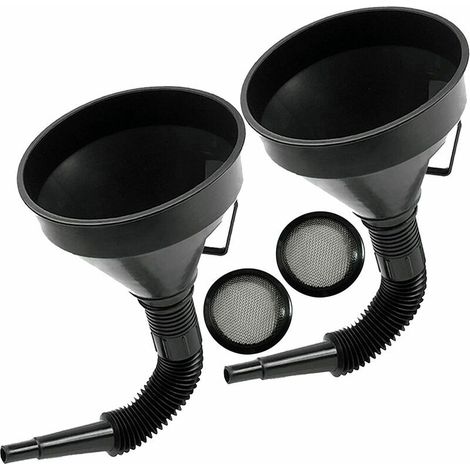 Entonnoir à huile en plastique multifonctionnel avec buse d'extension flexible pour voitures et motos, huile moteur, liquide, diesel, kérosène, essence (2 pièces noires x diamètre 17 cm) (1/5)