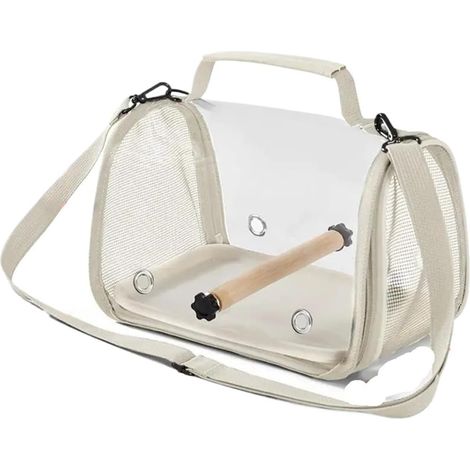 Étui de transport pliable et respirant avec support et plateau, cage de transport transparente pour oiseaux pour une utilisation en extérieur (beige) (1/5)