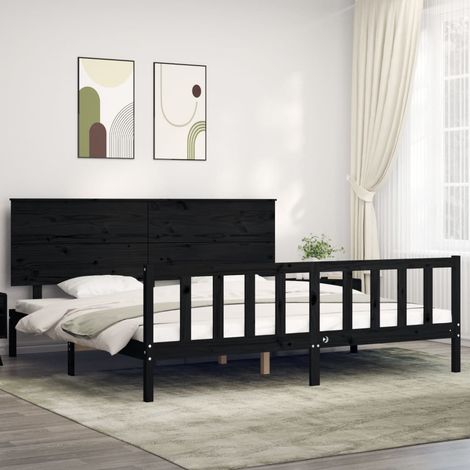 Bed Frame without Mattress Black 200x200 cm Solid Wood Pine vidaXL (1/5)