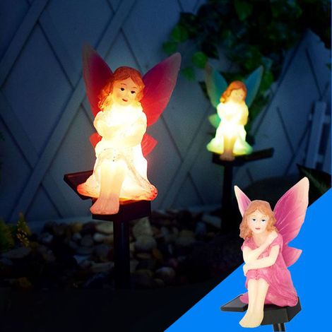 Lampadaire LED solaire fée fleur gazon jardin cour décoratif IP65 lumière blanc chaud rose/bleu (1/3)